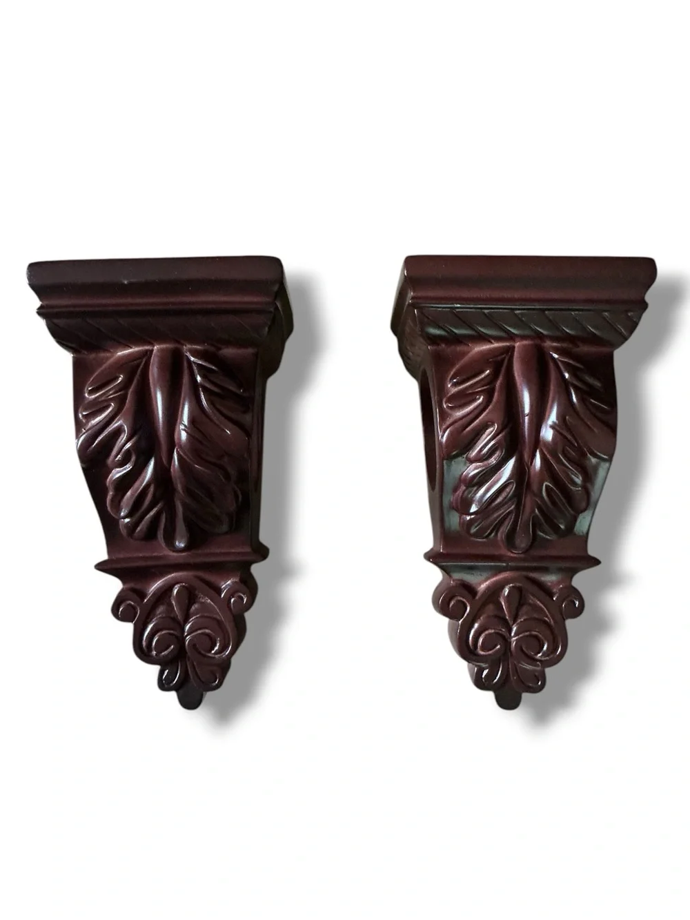 Decorative Leaf Carved Wall Sconces - Dark Mahogany